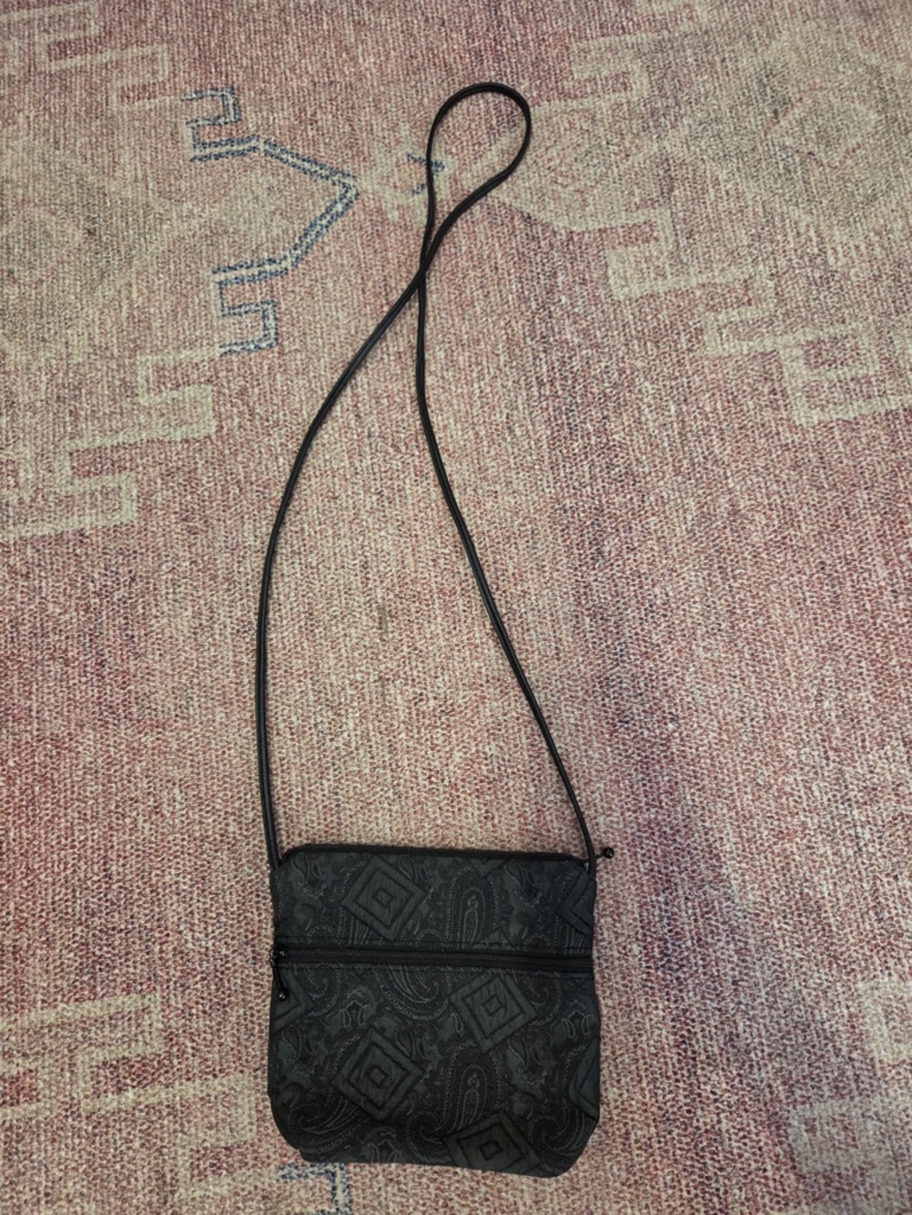 Maruca handmade black tapestry mini crossbody geometric paisley purse bag
